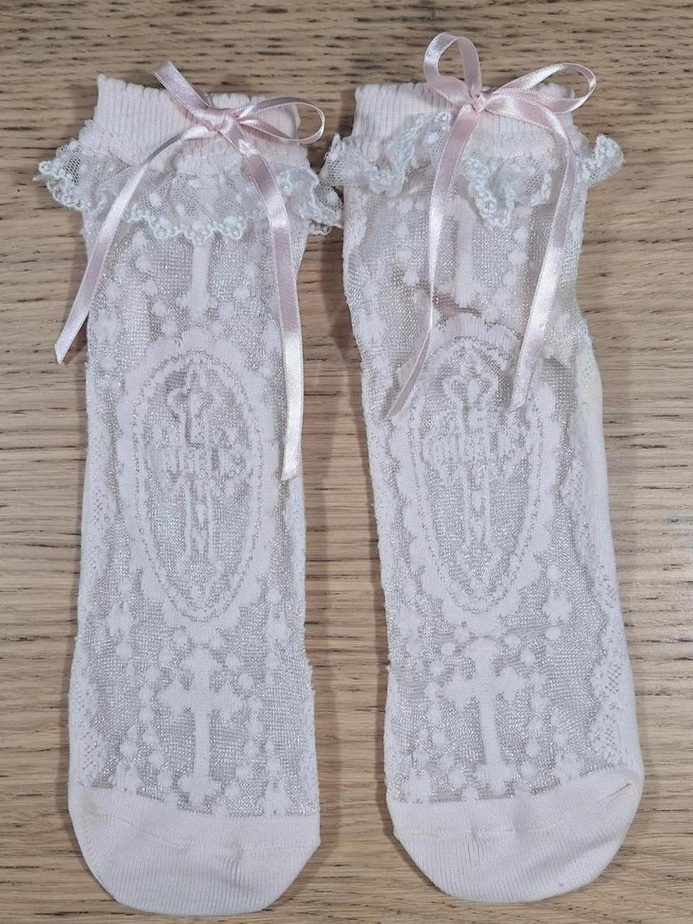 Angelic Pretty Pink Lace Ankle Socks Cross Motif Shimmer | Sweet Lolita
